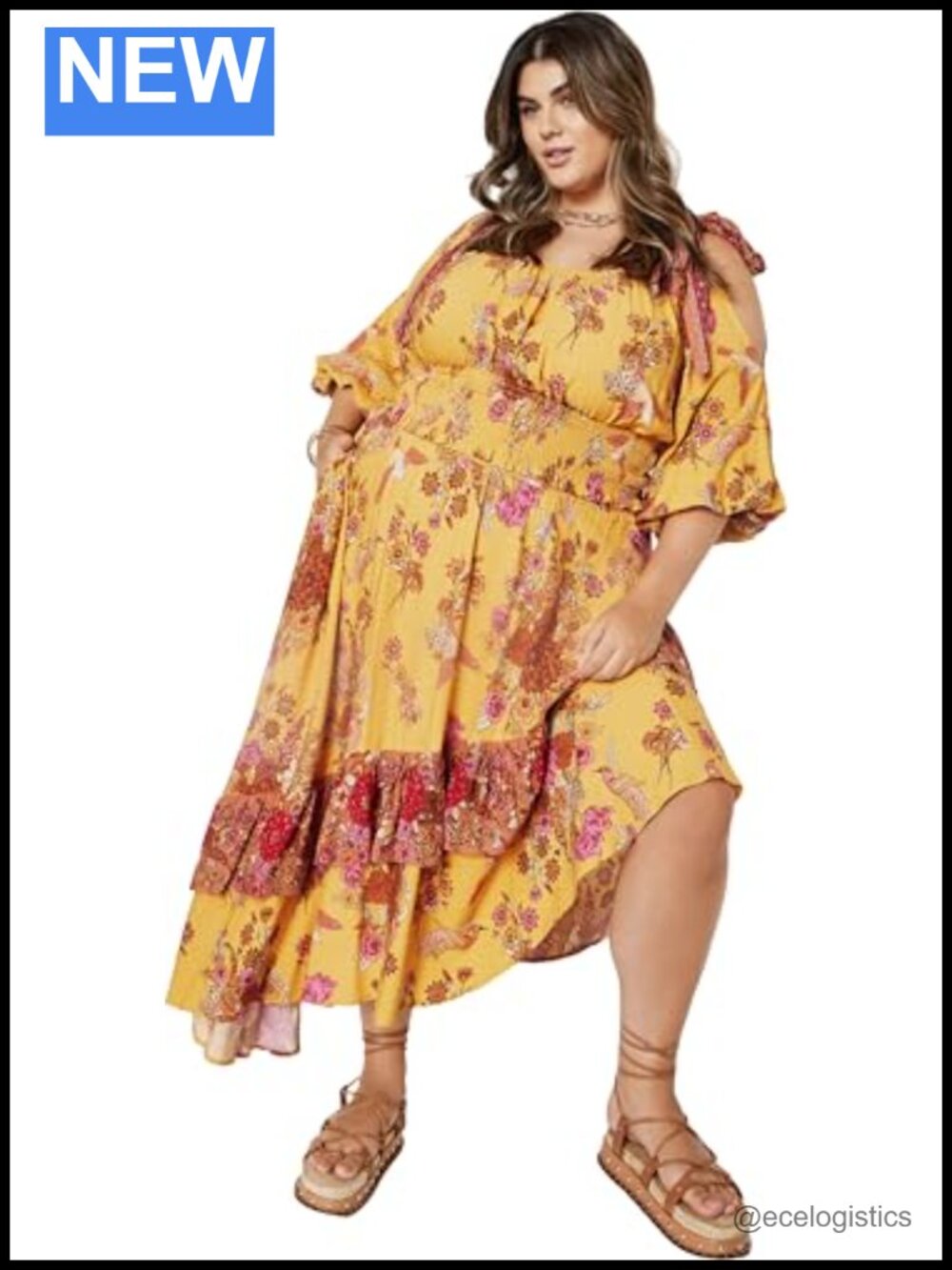 Plus Size Midi Skirt Asymmetrical High Low Ruffle Shirred Waist Pockets